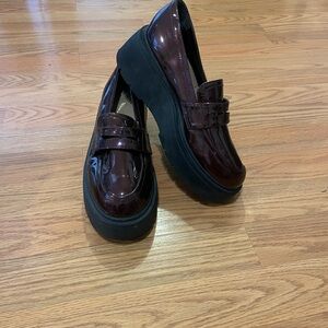 Women's Burgundy Platform Mary Jane Loafers